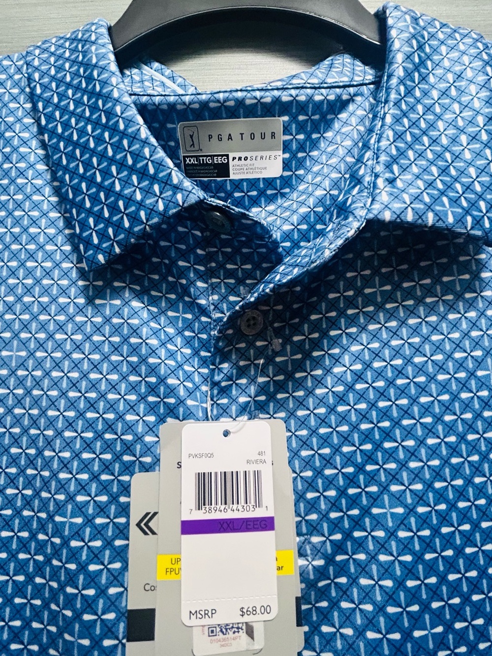 PGA Tour Blue Geometric Print Button-Down Shirt